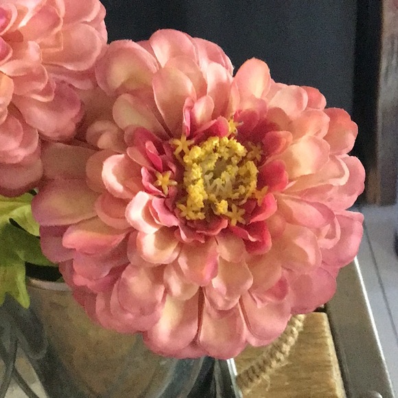 Flowers in metal buckets in tray - Picture 3 of 7